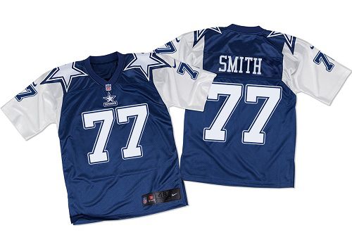 Nike Cowboys #77 Tyron Smith Navy Blue/White Throwback Men's Stitched NFL Elite Jersey - Click Image to Close